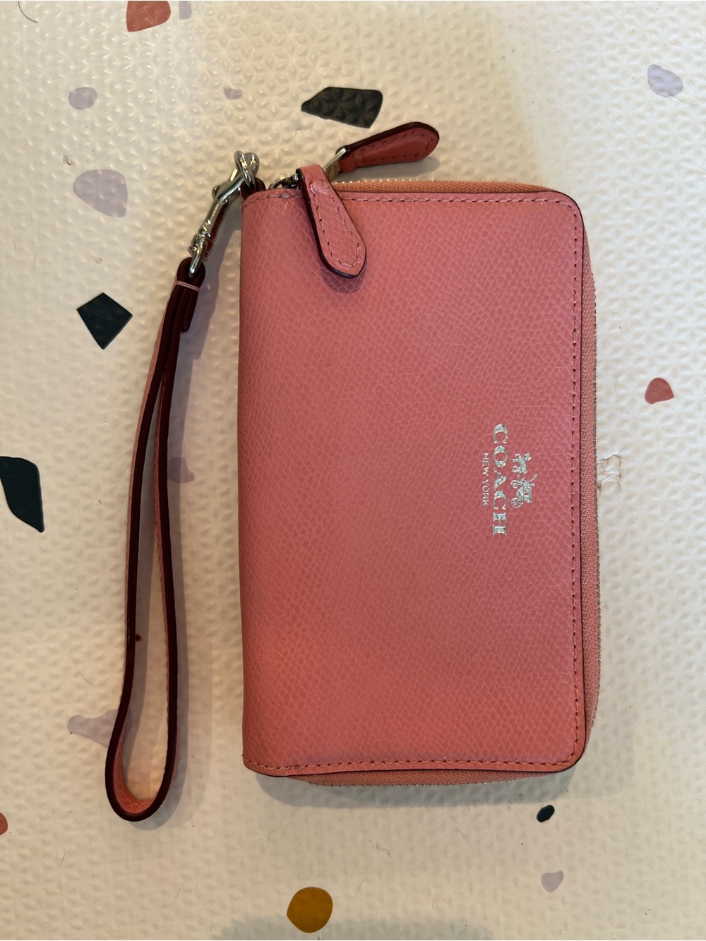 Coach Pink Leather Zip Wristlet Wallet